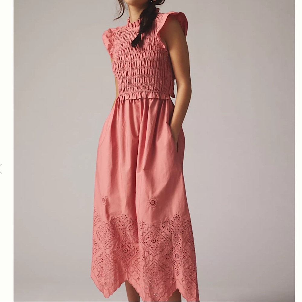 Anthropologie/Moon River Coral Pink Smocked Maxi Dress